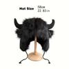 Women's Cow Skull Fisherman Hat with Faux Fur Horns - Winter Warm Ear Protection Beanie, Soft Imitation Mink Material Women