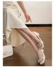Fashion French Gentle Style with Skirt, Thick Heel, Shallow Opening Single Shoes, Spring and Autumn New Bow Square Toe High Heels