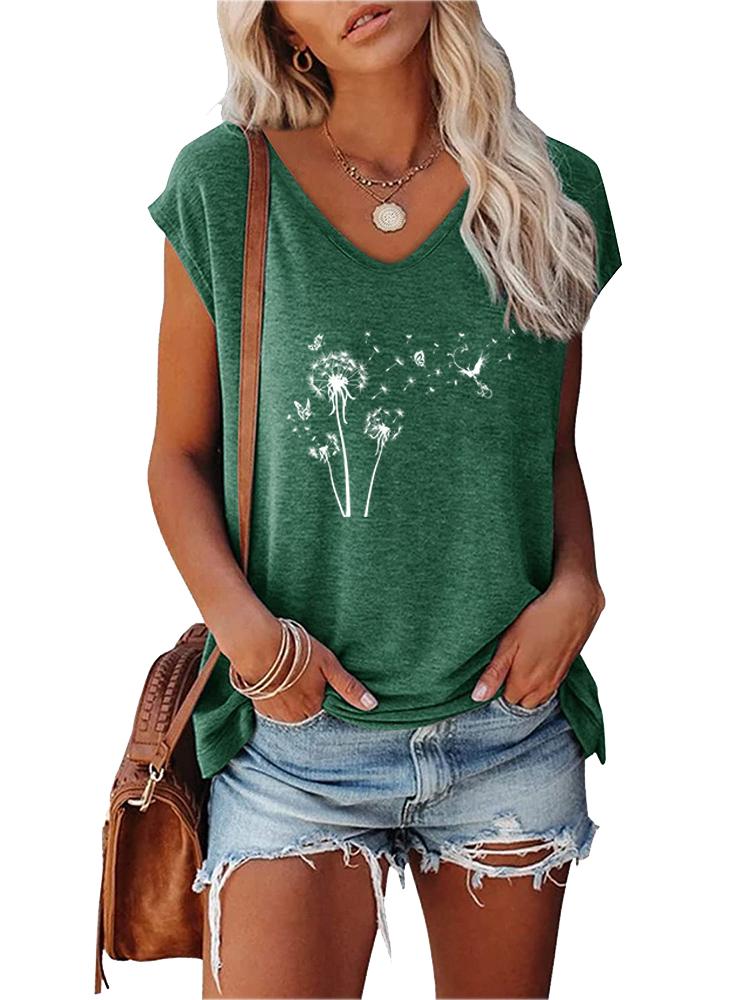 Damen Print T-Shirt Sommer Mode V-Ausschnitt Kurzarm Oberteil Damen Freizeit T-Shirt