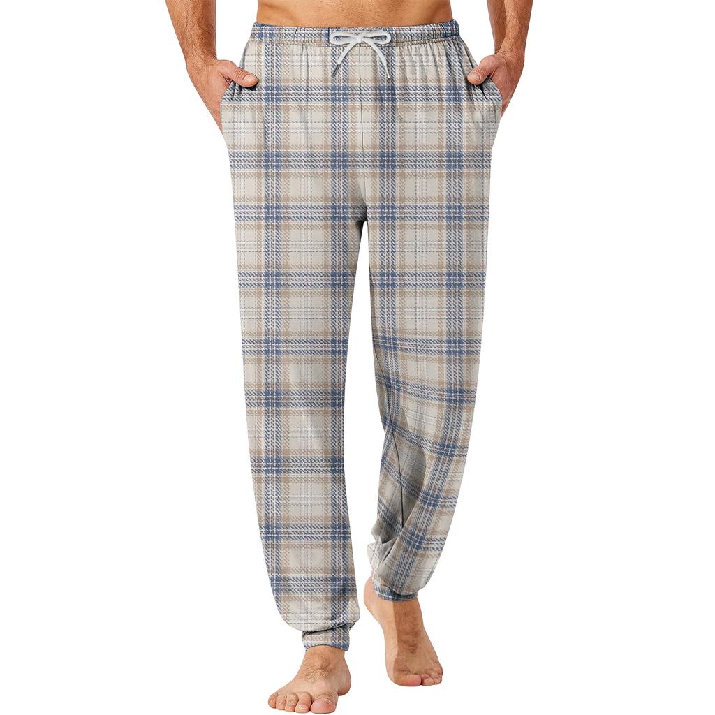 Men's Drawstring Pocket Cuffed Casual Pants Home Sleep Pants