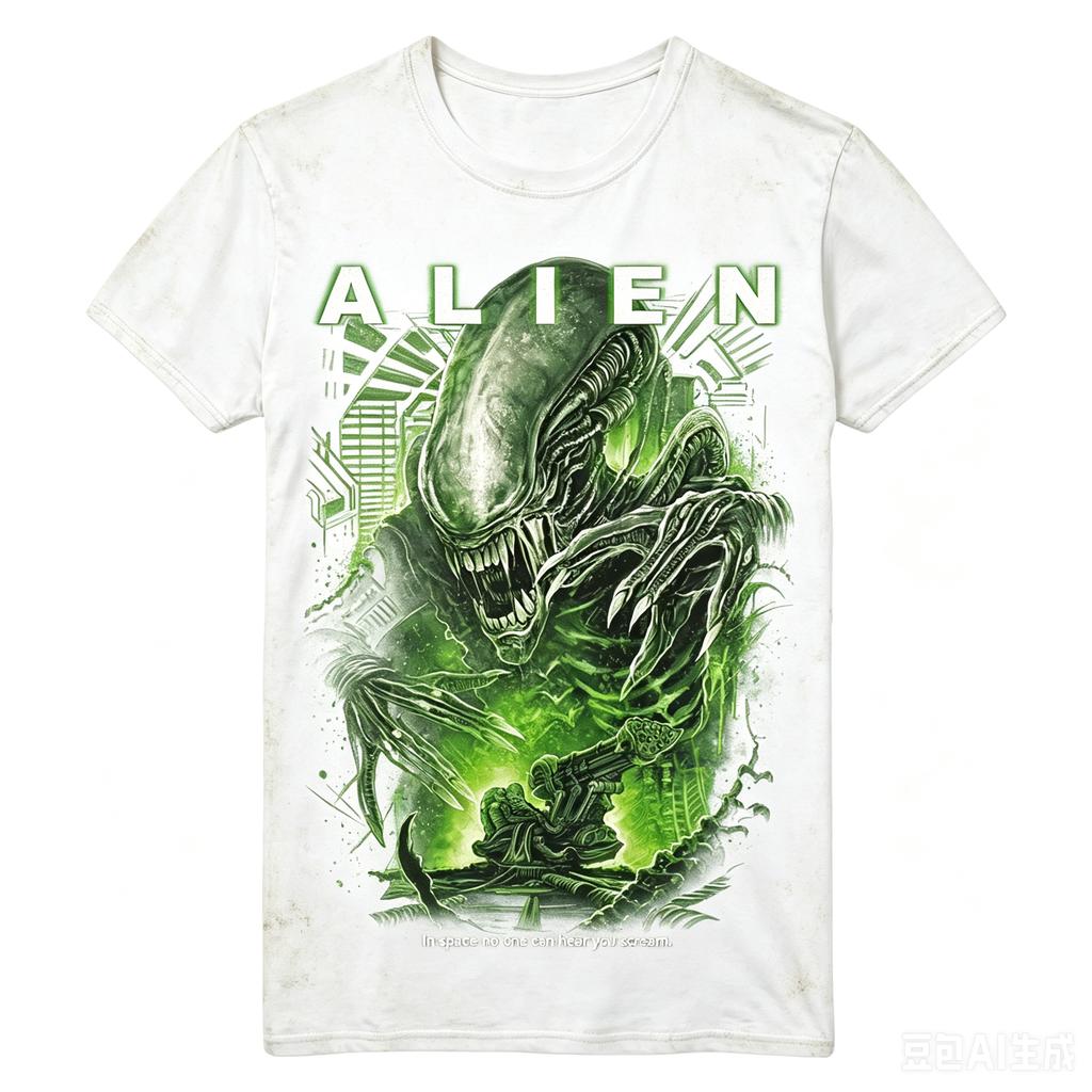 2026 Summer Green Glow Alien Creature Print Black Tshirt Space Cabin Graphic Loose Oversized Short Sleeve Goth Tees