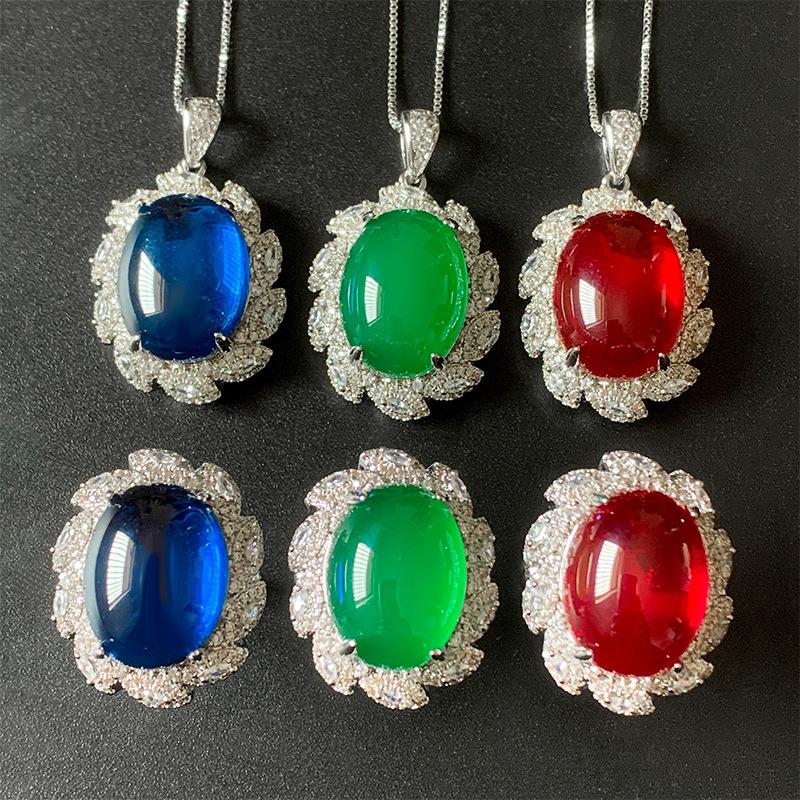Jewelry Copper Bottom Gold-Plated Corundum Ice Seed Fluorescent Temperament Chalcedony Set 15 * 20