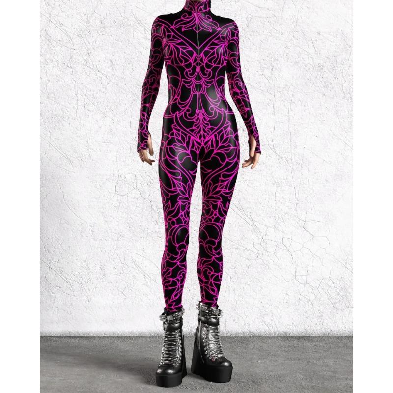 New Adult Art Irregular Line Jumpsuit Halloween Muscle Cosplay Zentai Suit Carnival Party Punk Sexy Bodysuit Aerial Yoga Catsuit