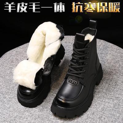 Fur Integrated Snow Boots Women's Winter Wool Martin Boots Women's Retro Thick-soled Thermal Cotton Shoes Piled Thickened Cotton Boots