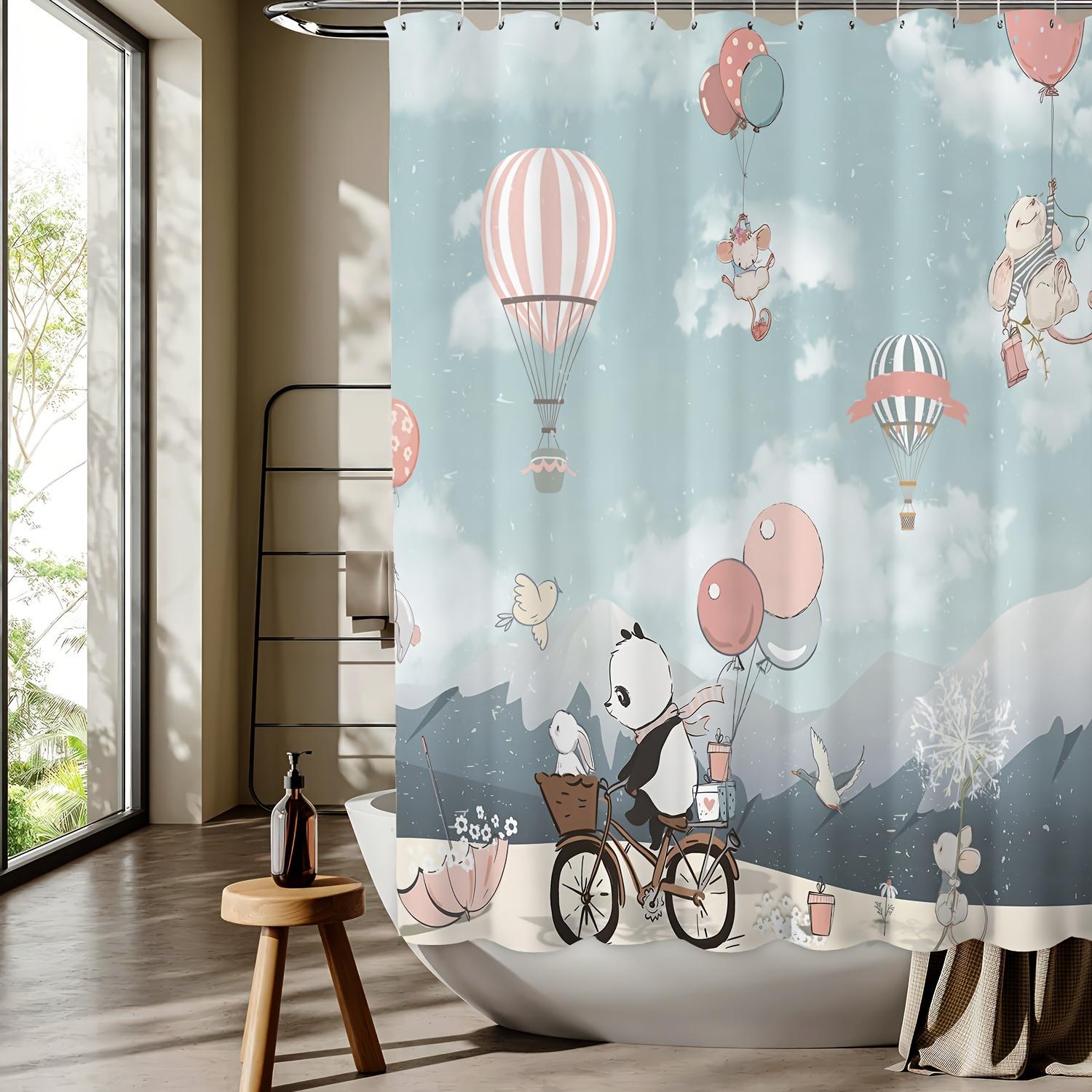 

Cute Animal Bike Shower Curtain Waterproof Mildew-Resistant Bath Curtain With Unique Design Perfect For Kids Bathroom Decor Gift W60H190(CM)-1 Pcs