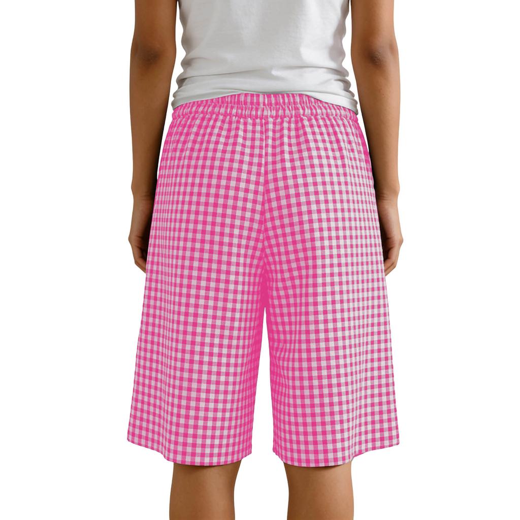 Women's Casual Comfortable Plaid Button-up Summer Shorts With Pockets