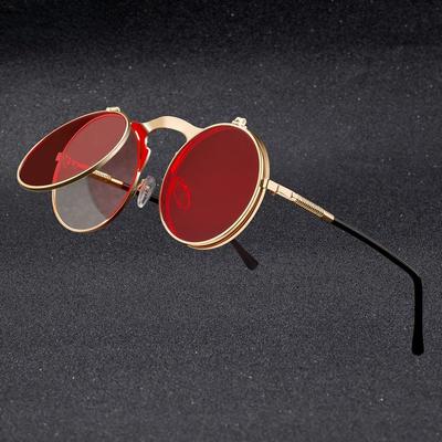 Retro Steampunk Flip Sunglasses Retro Round Metal Sunglasses for Men and Women
