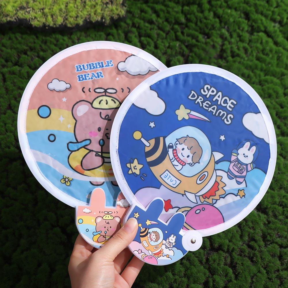 High-looking Mini Round Fan Hand-operated Portable Cloth Fan Cartoon Folding Round Fan  Home Decor