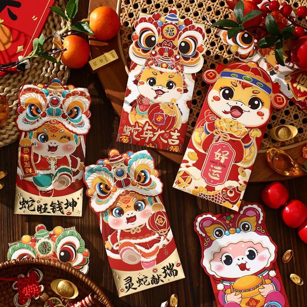 4pcs HongBao Chinese Snake Year Red Envelope Cartoon Blessing Bag Money Bags New Year Gifts