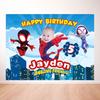 Cartoon Spider-Man and His Amazing Friends Photography Backdrop Custom Name Children's Birthday Party Decoration Background Prop