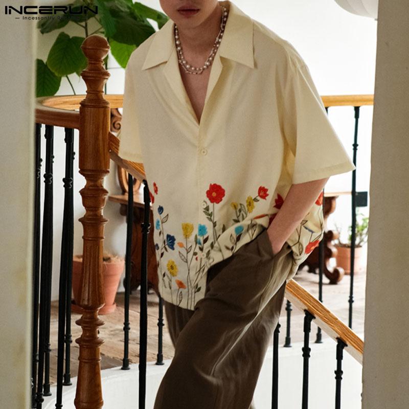 INCERUN Summer Print Men Short Sleeves Holiday Casual Loose Shirts