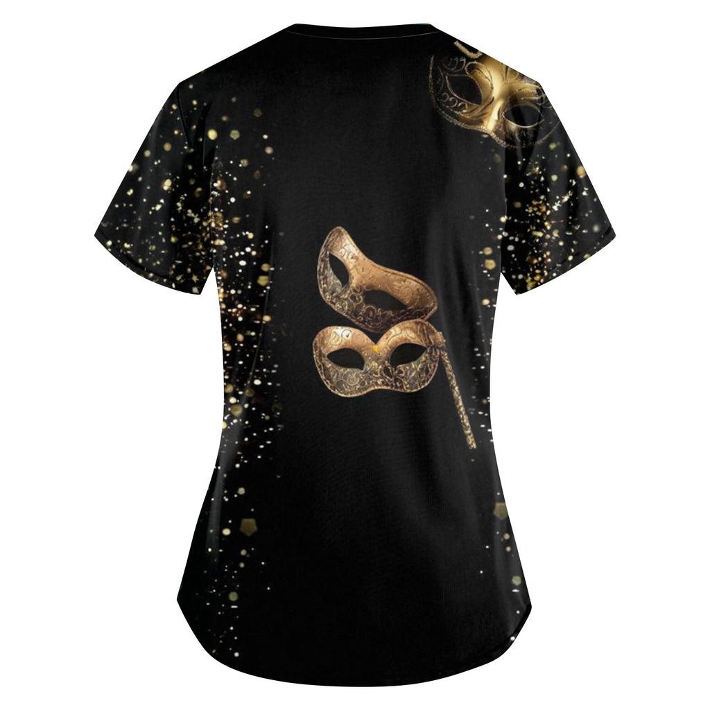Women's  Carnival Themed Outfit Party Mask Pattern Caregiver Top