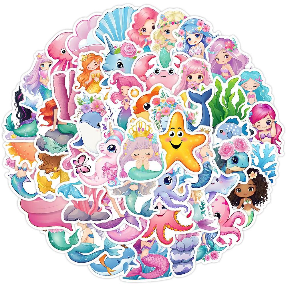 50/100 Cartoon Ocean Graffiti Stickers for Notebooks, Phones, Bottles, Waterproof Journals