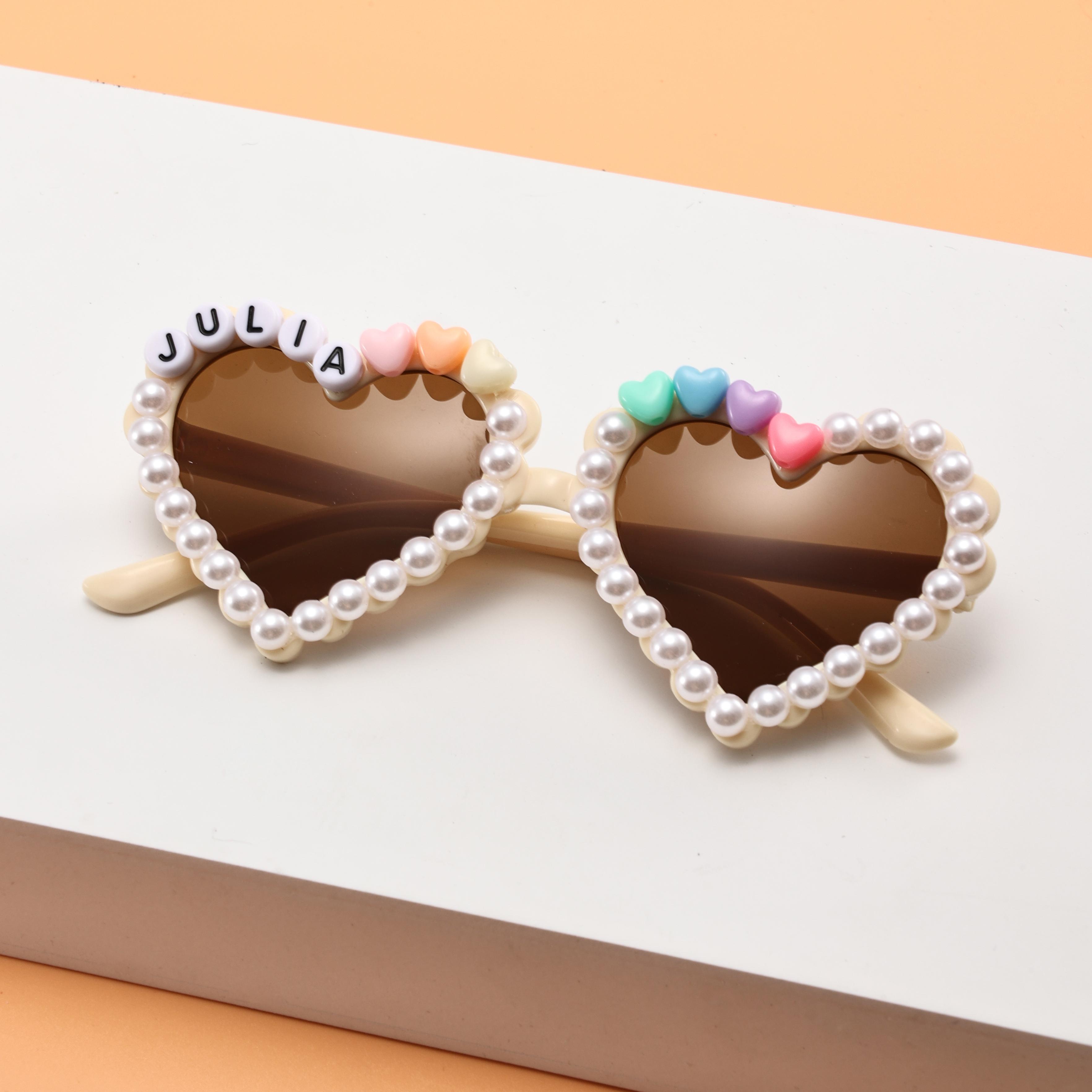 

Pearl Embellished Kids Sunglasses Colorful Heart Accents UV Protection Adorable Shades for Little Girls for Photoshoots KJ089
