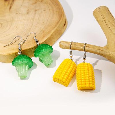 Unique Green Vegetable Resin Earrings - Personalized Corn and Broccoli Design