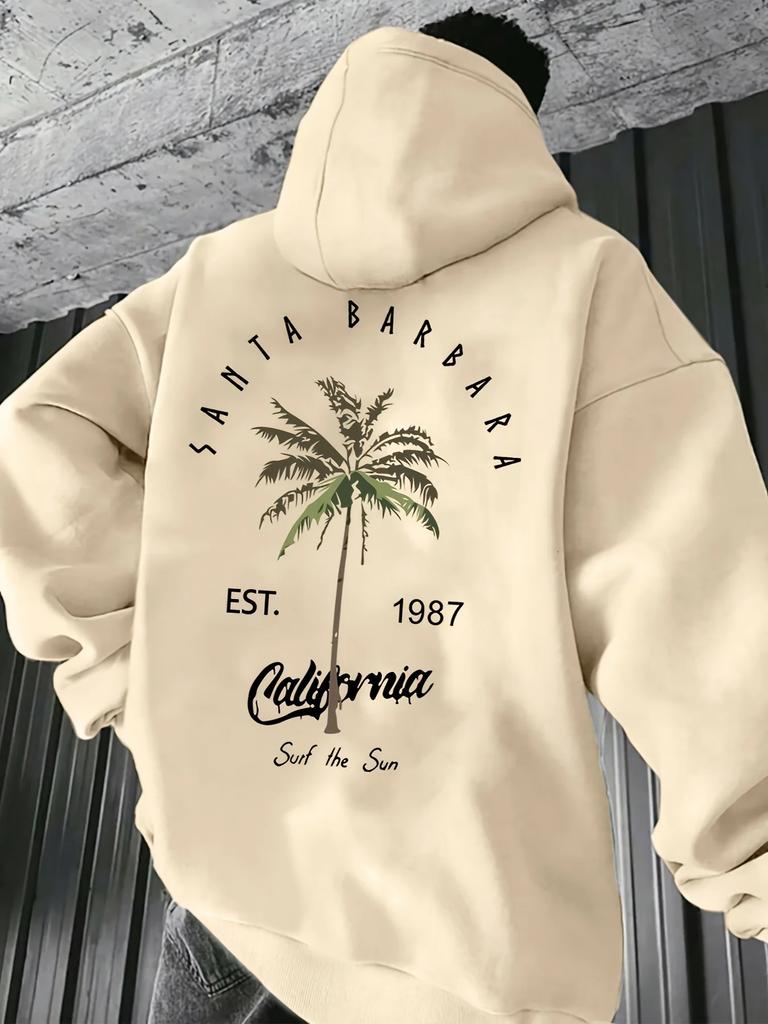 Men's Casual Tropical Palm Tree Print Hooded Sweatshirt with a Loose Fit and Pockets Comfortable Sports Top