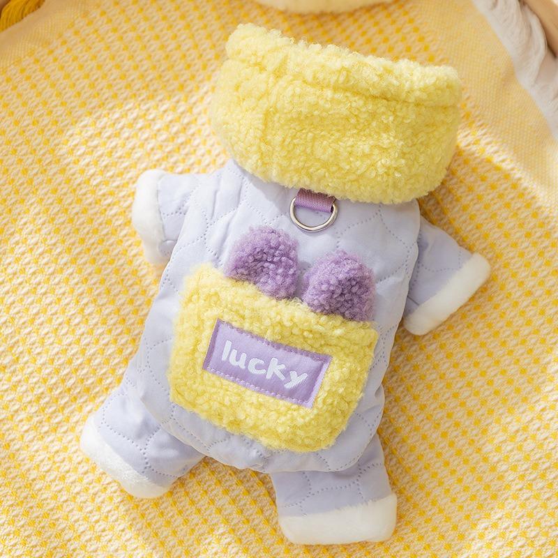 Autumn and winter dog clothes, thickened warm, quilted cotton pockets, traction cat pets, bear four-legged cotton-padded clothes, dog clothes.