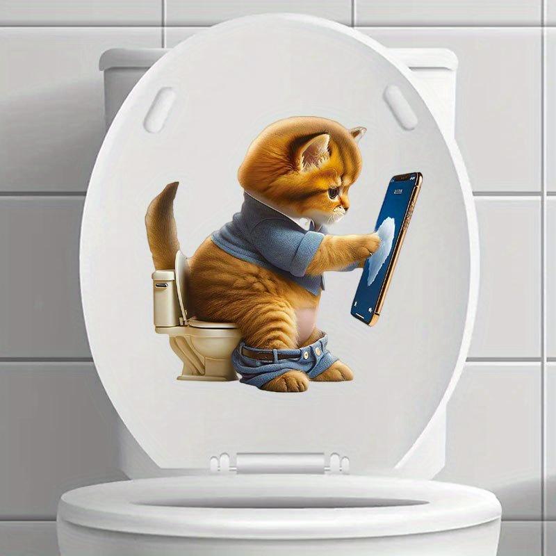 Cat Playing On Phone Toilet Sticker - Waterproof Self-Adhesive Bathroom Sticker DIY Decoration Sticker Bathroom Decoration Decals M1288
