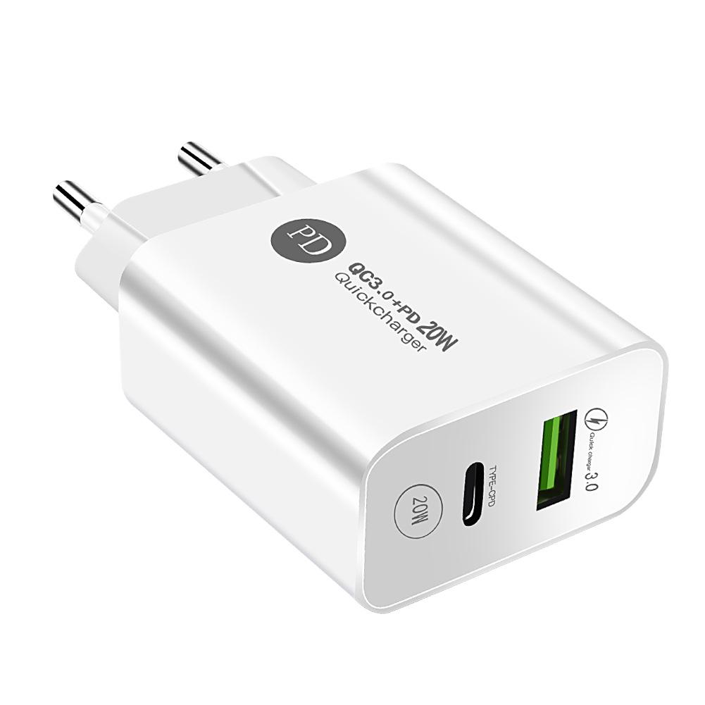 PD12W Mobile Phone Charger 5V 2.4A, USB + Type-C, EU/US Adapter
