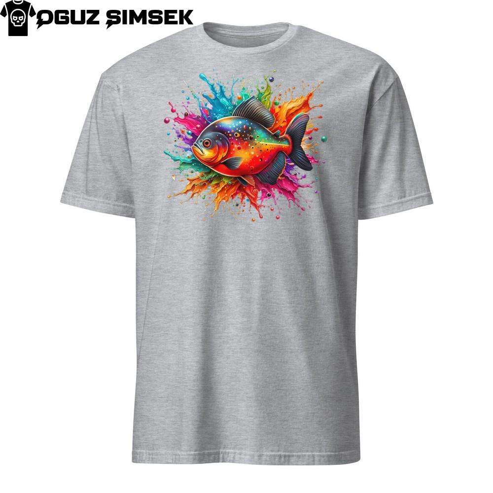 

Colorful Piranha Fish Trout Splashes Unisex T-Shirt | Fishing Tee Design XL