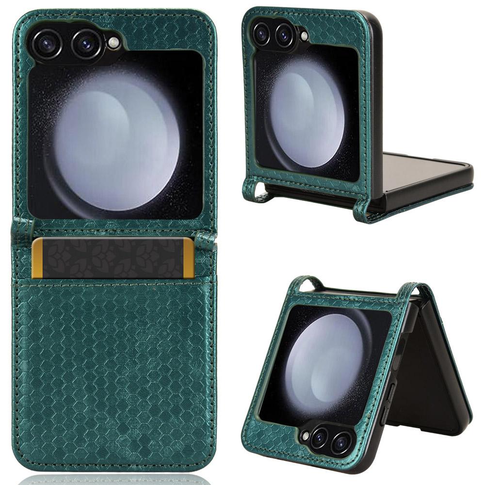 

For Samsung Galaxy Z Flip7 FE 5G/Z Flip6 5G Phone Case with Card Holder Imprinted Dot Pattern Leather Phone Cover Green