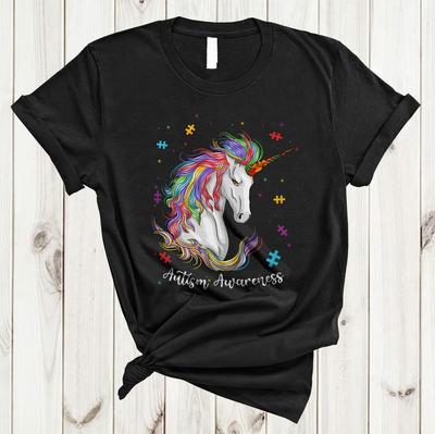 Autismus Awareness Lustiges Einhorn Puzzleteile Tierliebhaber Familie Team T-Shirt