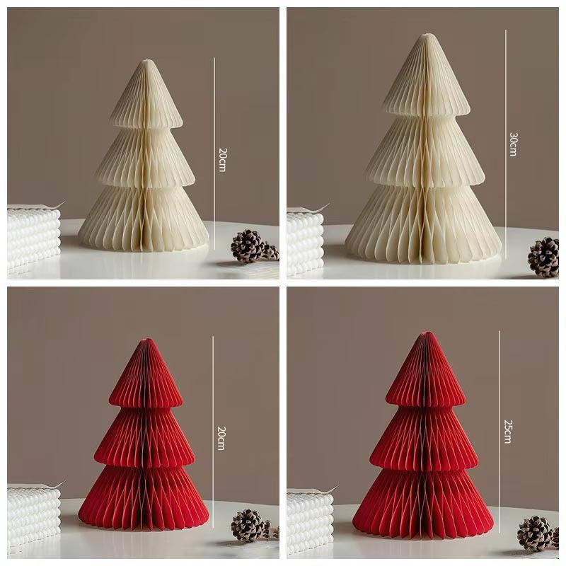 20/25/30cm Little Christmas Tree Ornament Paper Honeycomb Ball Folding Christmas Tree 3d Home Decoration Desktop Ornament
