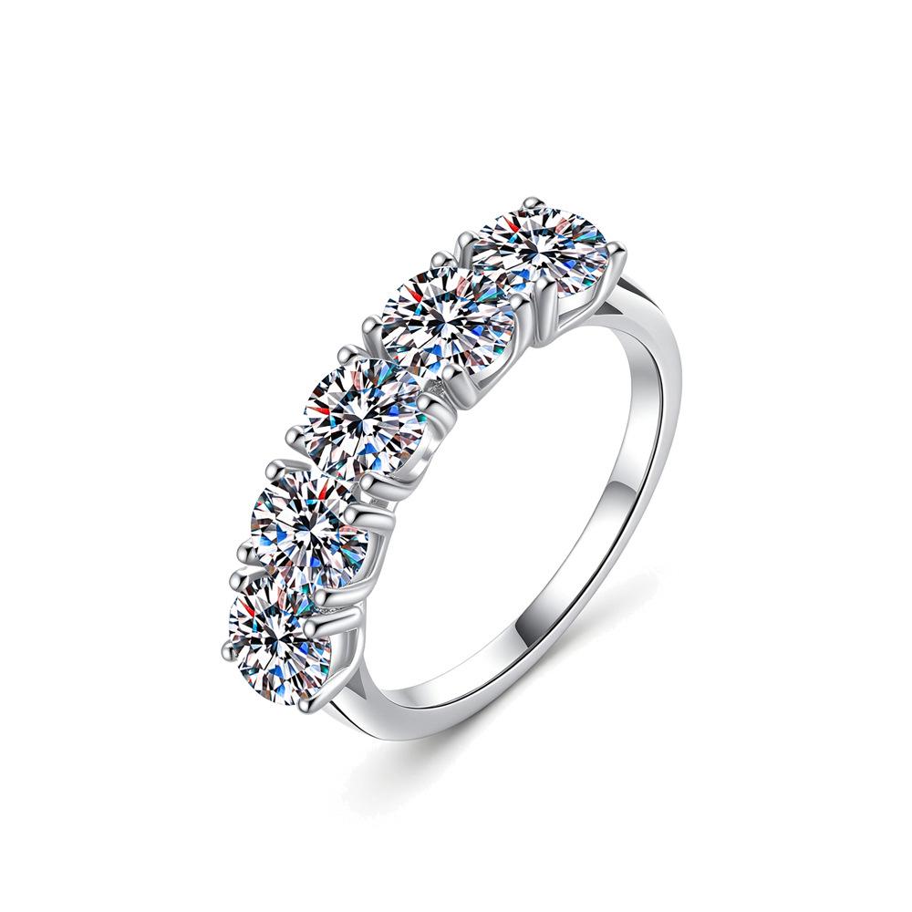 925 Sterling Silver Moissanite Princess Five-Star Stackable Women's Ring