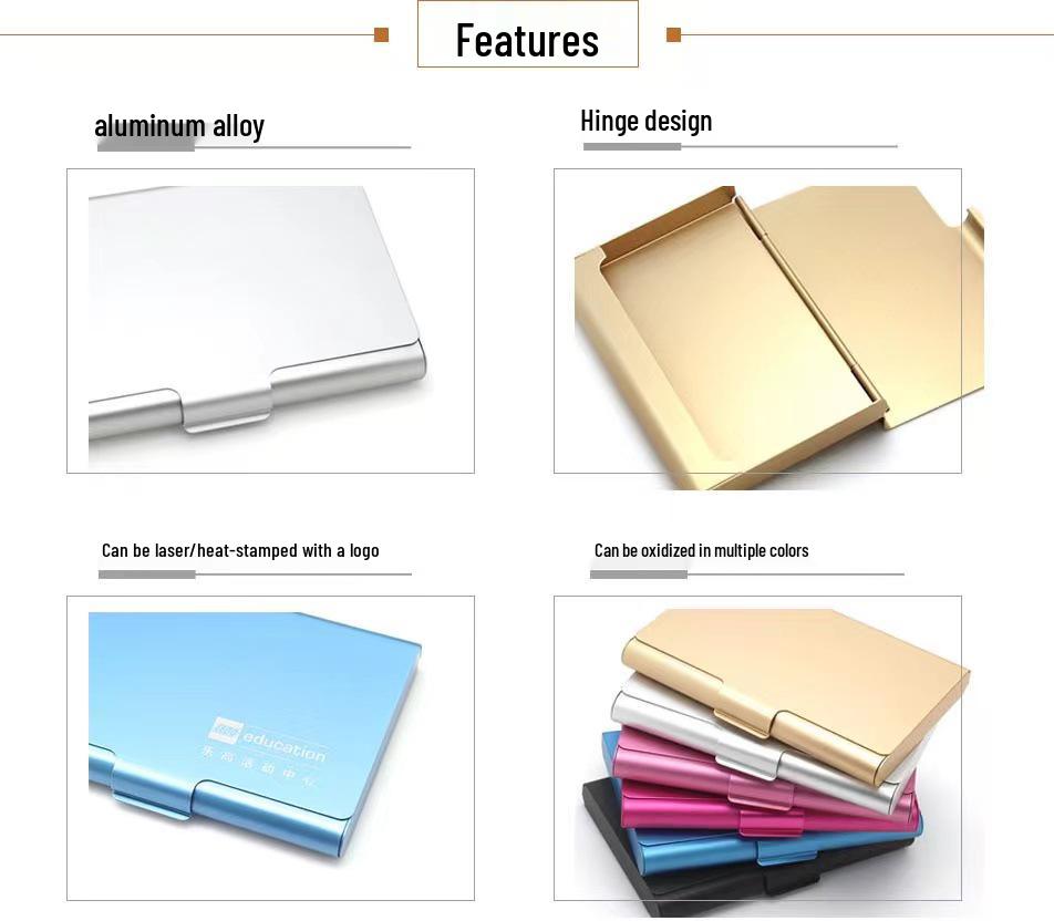 Available Aluminum Business Card Holder, Large Capacity, Portable & Unisex, Ideal for Exhibitions, Gifts, with Customizable Logo Options.