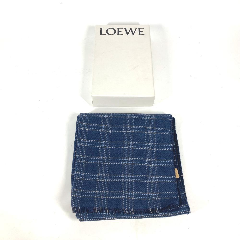 LOEWE Anagram Check Fringe  Scarf wool blue Unused