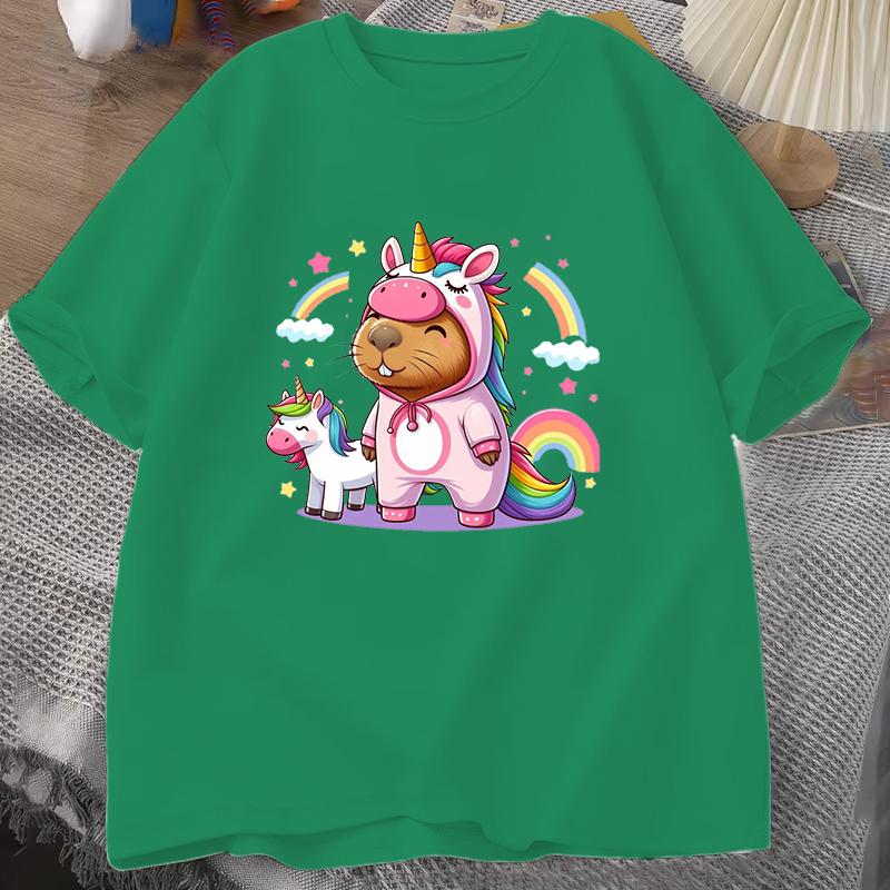 New Cute Unicorn Capibala Print Casual Tshirt Women T Shirt Summer Casual Short Sleeve Harajuku Tops Unisex Tops
