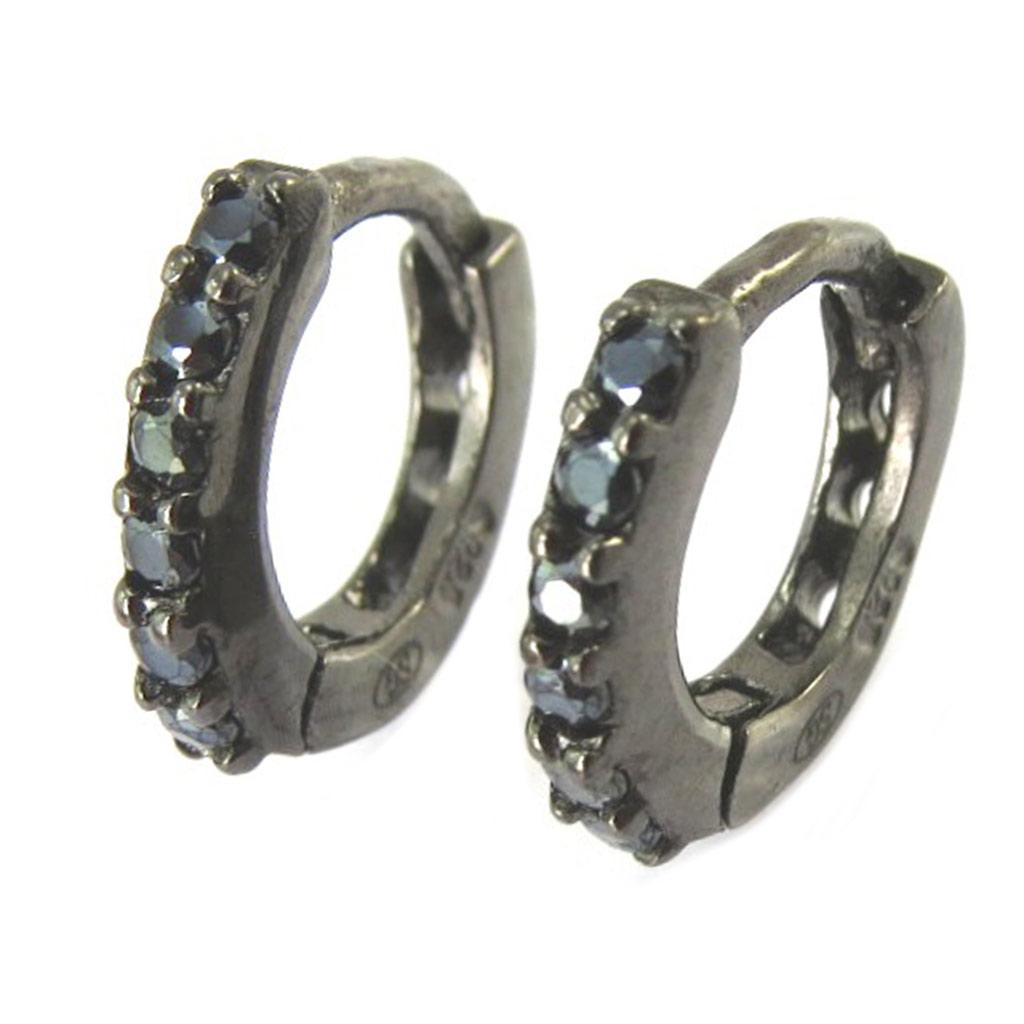Les Trésors De Lily [P2380] - Black 'Sissi' Silver Hoop Earrings (rhodium) - 10mm 2mm