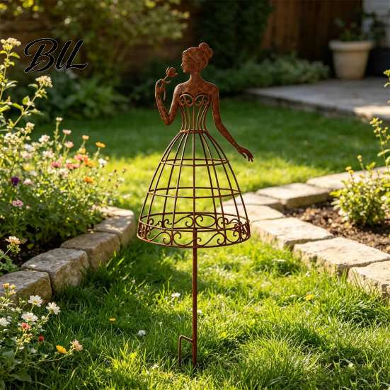 Botanical Garden Decor for Outdoor Spaces Vintage Lady Trellis Stake, Rustic Metal Silhouette Plant Support Climbing Creative Gifts Gardeners