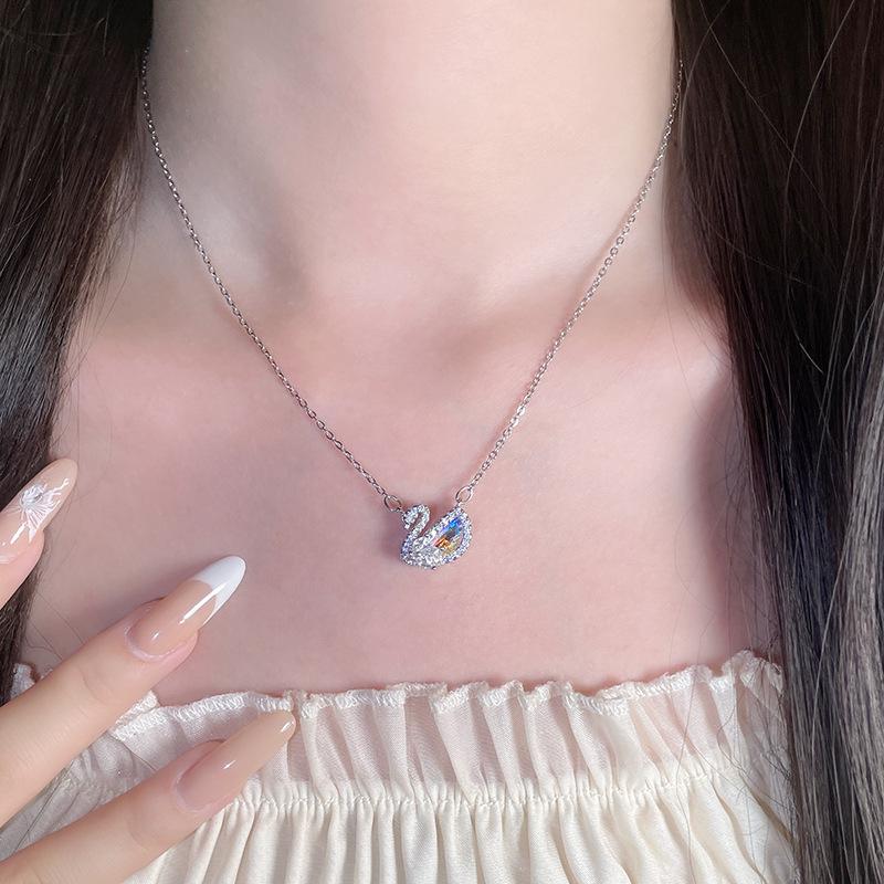 Original Sparkling Starry Sky Swan Necklace: Cute Stainless Steel Clavicle Chain for Women