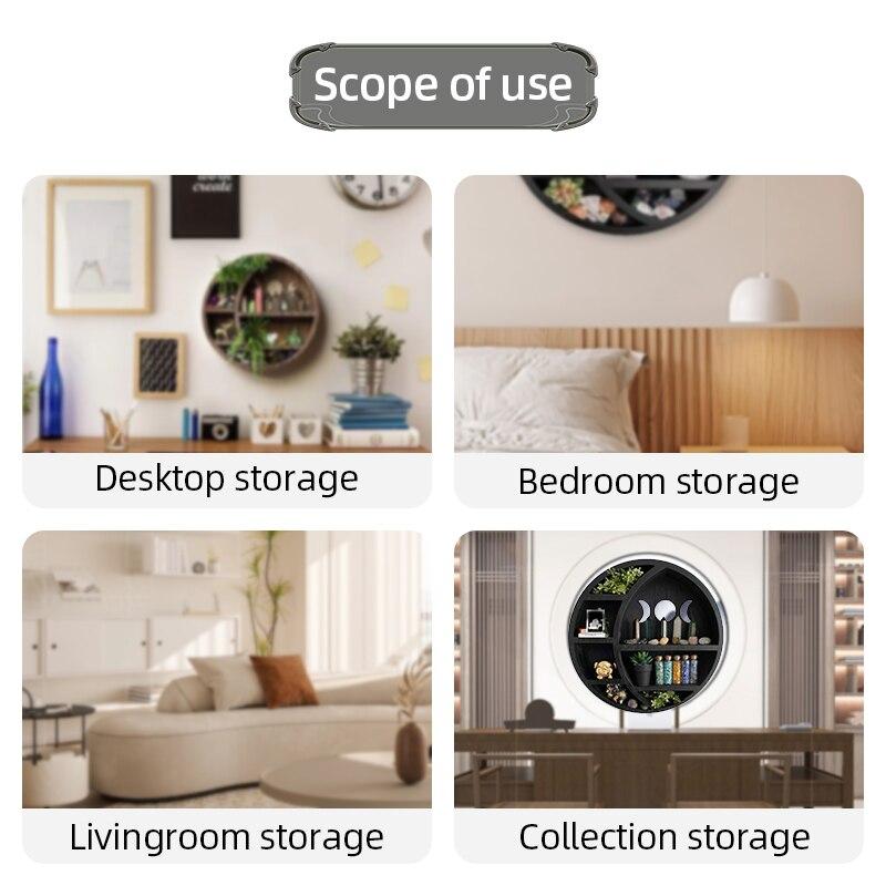 Halbmondregal für Kristalle Stein Ätherisches Öl Kleine Pflanze Gotische Hexenkunst Wand Zimmer Holz Hängende Schweberegale
