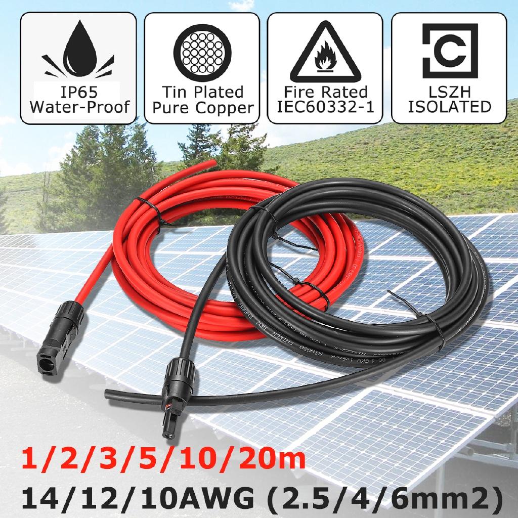 1 Pair Solar PV Cable 2.5mm 14 AWG Solar Panel Extension Cable Copper Wire Black + Red with MC4 Connector