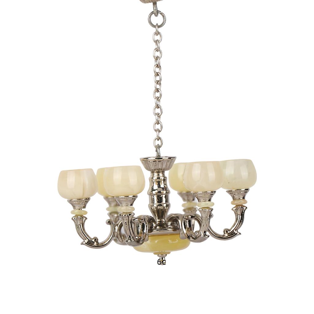 Realistic 1/12 Scale Miniature Chandelier Hanging Ceiling Light Model Figure For Life like Doll House Living Room Setup