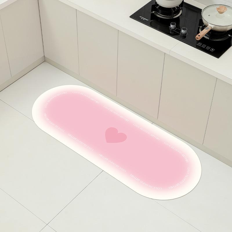 Floor Mat for Kitchen Non-slip Waterproof Oil-proof Carpet Pink Gradient Heart Rug Long Size Home Decoration Foot Mats