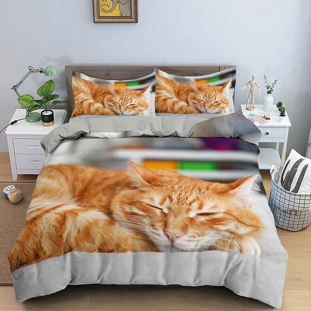 3D zvířecí vzor Sada povlaků na přikrývku Sada povlečení se vzorem roztomilé kočky Polyesterový povlak na přikrývku King Twin Single Size Domácí Textilní Kotě
