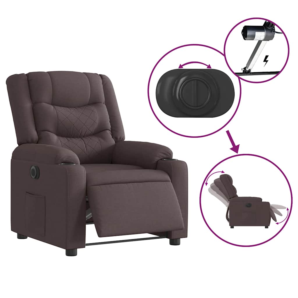 Electric Recliner Chair Dark Brown Fabric