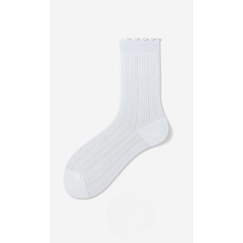 Summer Lightweight Socks - Perforated Mesh Cotton Socks with Breathable Lace and Layered Stockings - Solid-colored Hundred-layer Mid-calf Socks