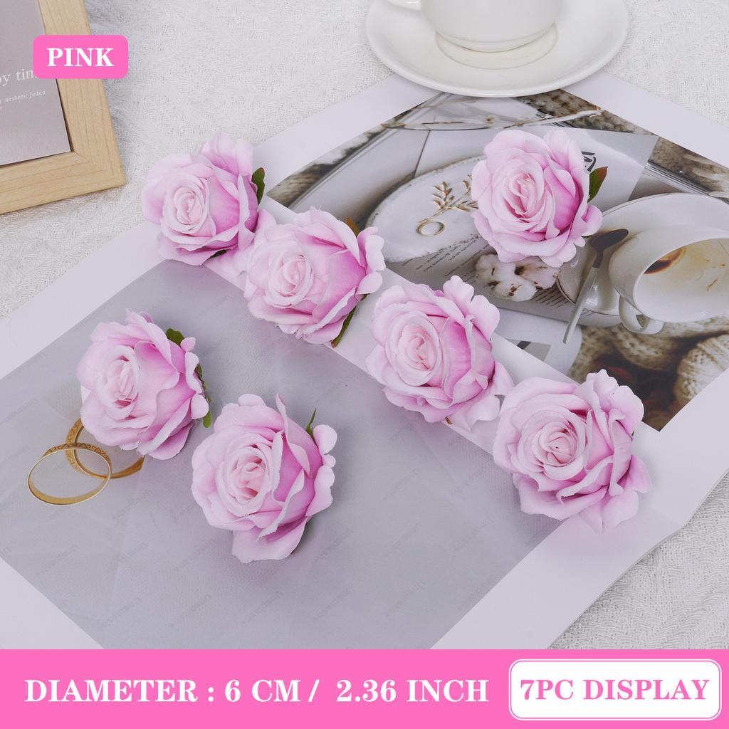 7pcs 6CM Silk Rose Heads Vintage Artificial Flowers Wedding DIY Wreath Garland Accessories DIY Gifts Box Scrapbooks Decor