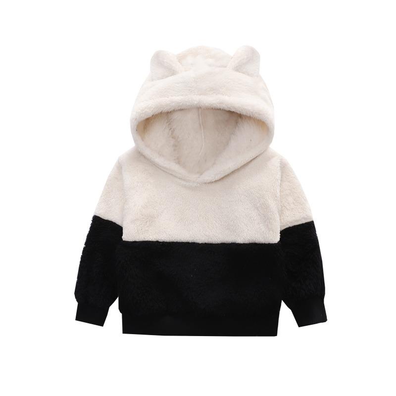 Autumn Baby Kids Boys Hooded with Ears for Girls Sport Coat Children Hooded Polar Fleece Clothes Colorblock Plush Jacket