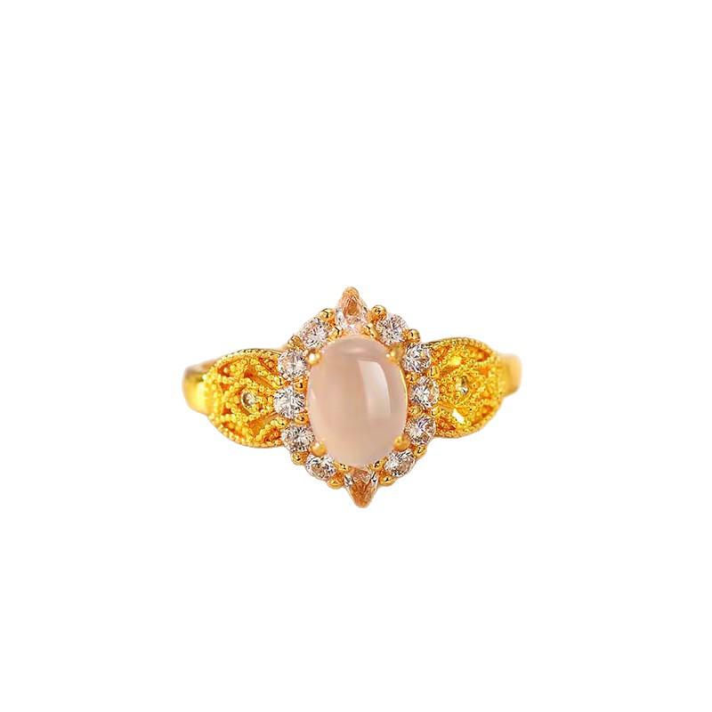 Gold-Plated Diamond Rhombus Cabochon Ring - Vintage-Style Women's Index Finger Jewelry