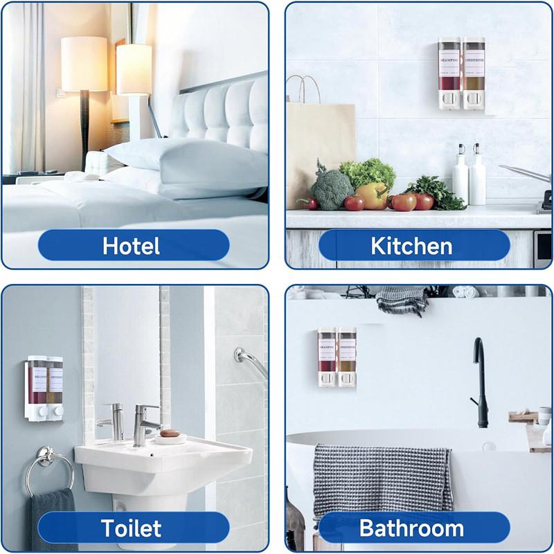 300ml 2 Chamber Shower Soap Dispenser Wall Mounted for Shower Wall Shampoo and Conditioner Dispenser Bathroom Hotel with Labels