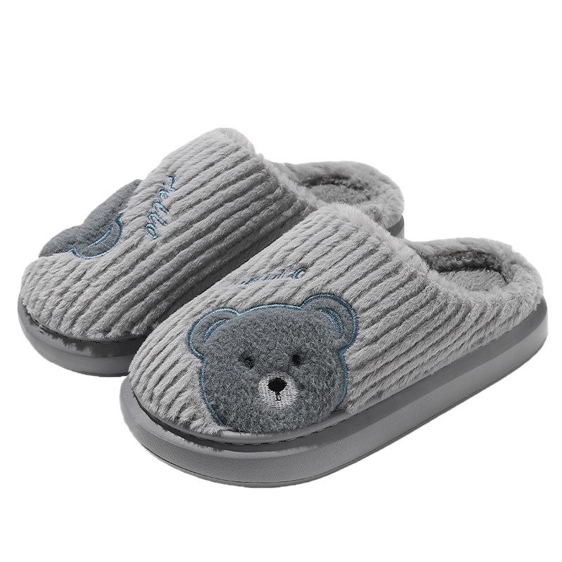 Pantoufles en coton ours à semelle épaisse automne et hiver couple maison intérieur peluche chaud semelle souple antidérapant coton serpillière