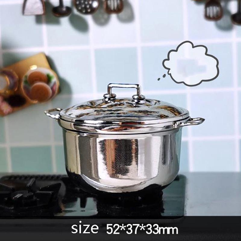 New 1/12 Dollhouse Miniature Imitated Stainless Steel Casserole Kitchen Cookware
