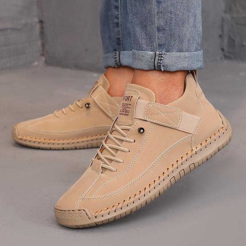 Fashion Women's Handmade Leather Casual Shoes Red Sneakers for Men Shoes Mid Top Women's Boots Anti Slip Spring Autumn Brown Men Loafers