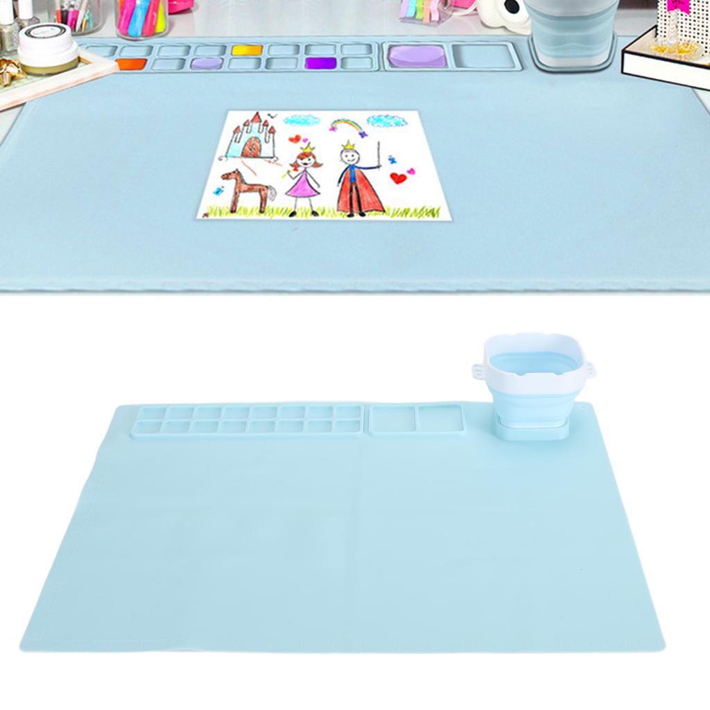Silicone Painting Mat with Water Cup Washable Protruding Scale Line Silicone Art Mat for Children DIY Clay
