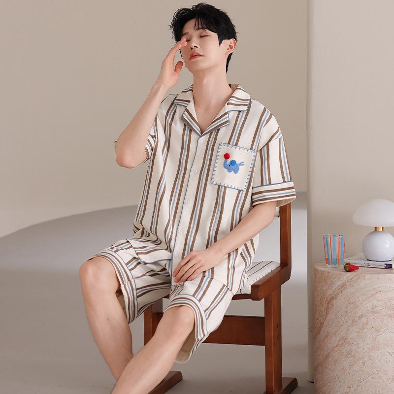 Pure Cotton Couple Pajamas Summer 1011 New Cartoon Cute Short-sleeved Shorts Can Be Worn Outside Men's and Women's Loungewear Suits